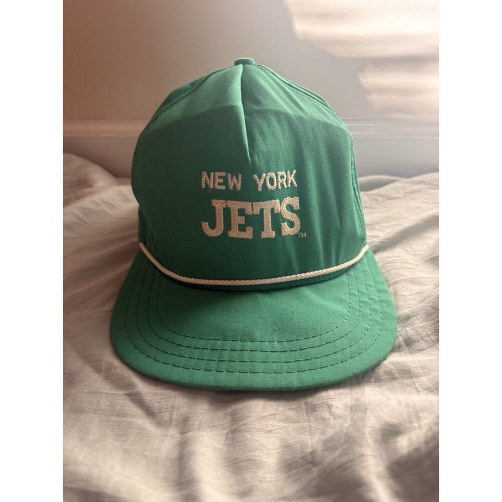 Vintage New York Jets Snapback Hat Green NFL Football Made In USA Rope Cap 80s
